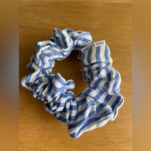 Chelsea King Blue and White Linen Striped Hair Scrunchie